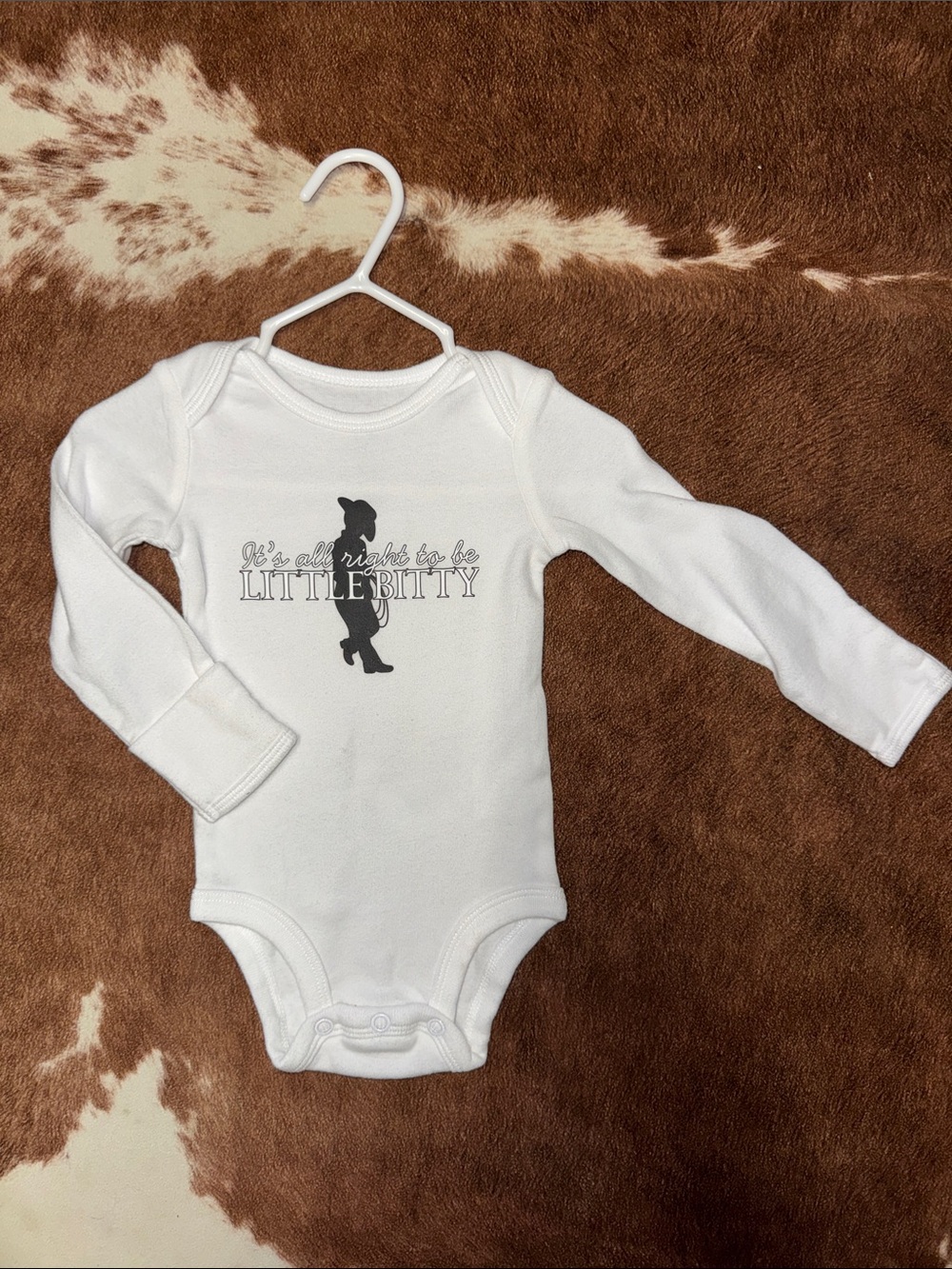 NEW! Carter's White Long-Sleeve Baby One-Piece with Gray 'Little Bitty'